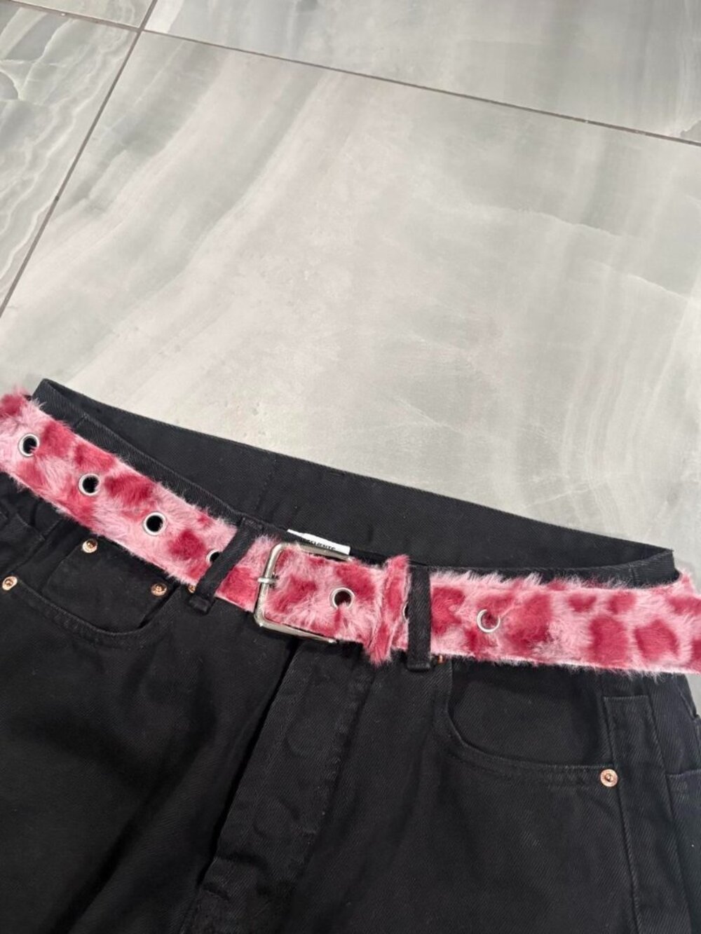 Pink Leopard Faux Fur Y2K Belt